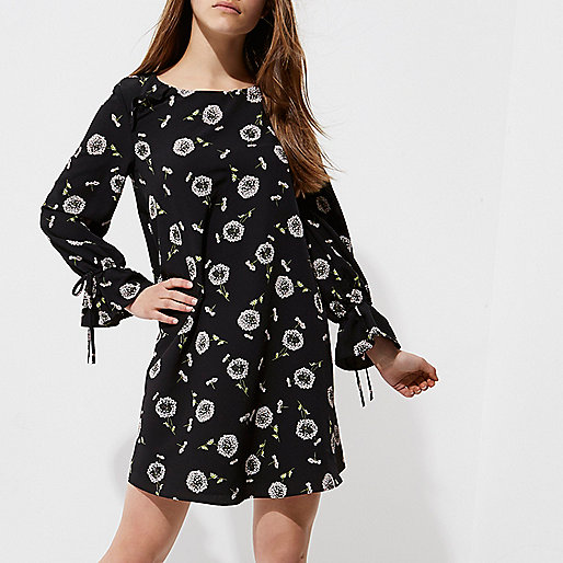 jacques-vertuk Petite black floral long sleeve smock dress 701987 women Dresses