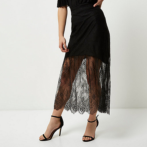 river island hybrid jumper shirt dress in brown,Old Stock jacques-vertuk Petite black lace maxi skirt Skirts Sale women