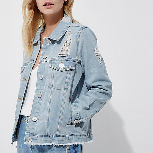 river island summer wear,jacques-vertuk London Petite blue ripped denim jacket women 699645