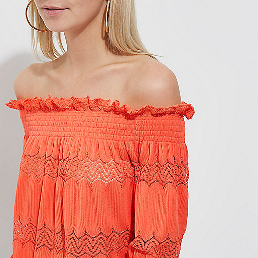 river island summer,jacques-vertuk Shop Petite coral lace shirred bardot top women 704825