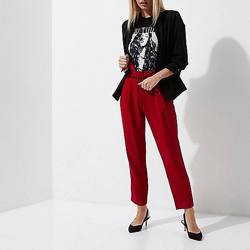 jacques-vertuk Petite dark red tie waist tailored pants 708928 women Trousers Tapered Trousers