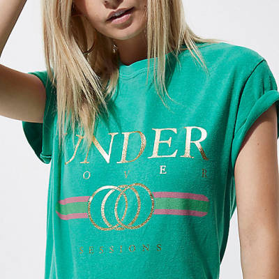 jacques-vertuk Petite green 'under cover' cropped T-shirt 709629 women Tops T-Shirts & Vests Print T-Shirts / Vests