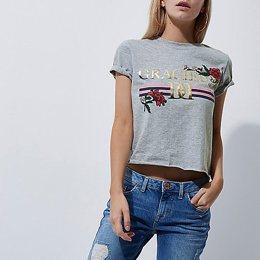 river island new in tops,jacques-vertuk Shop Petite grey marl gracieux cropped T-shirt women 707831