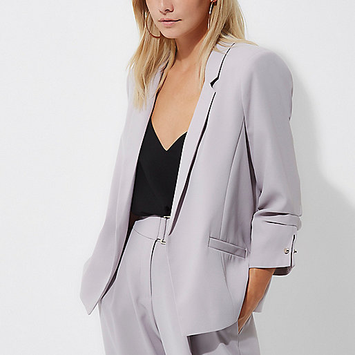 river island grey cape,Suede Dress jacques-vertuk Petite grey ruched sleeve blazer Blazers Coats / Jackets women