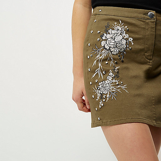 river island going out tops sale,jacques-vertuk Shop Petite Khaki embroidered floral mini skirt women 694832