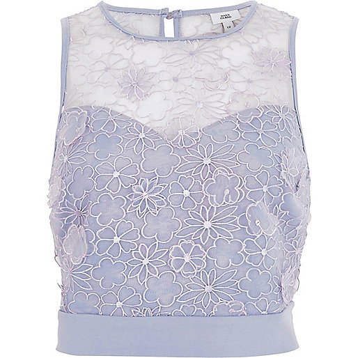 orange tops river island,jacques-vertuk Stores Petite light blue 3D floral crop top women 706647