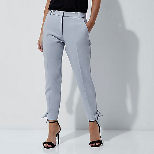 jacques-vertuk Petite light blue bow hem pants 707155 women Trousers Tapered Trousers