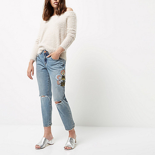 river island white flared jeans,jacques-vertuk Outlet Petite light wash embroidered cigarette jeans women 699590