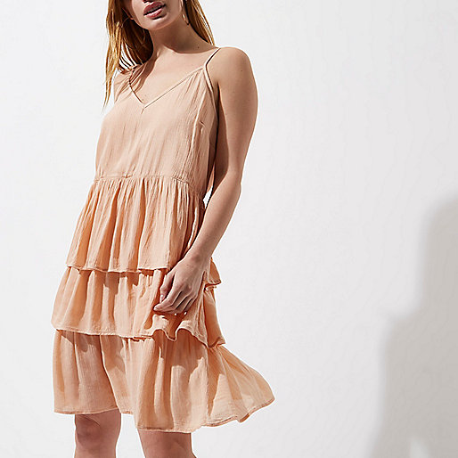 jacques-vertuk Petite orange tiered frill midi slip dress 701551 women In the Press