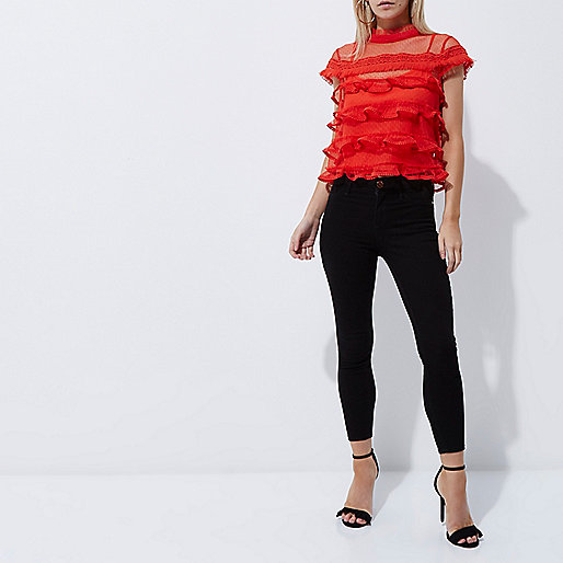 river island snake print dress,jacques-vertuk Online Petite red dobby mesh cap sleeve frill top women 706648