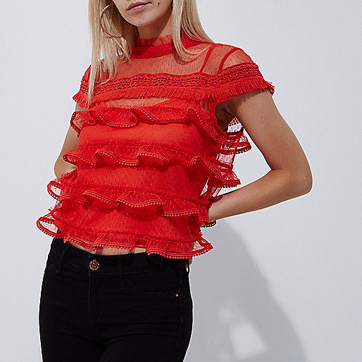 river island snake print dress,jacques-vertuk Online Petite red dobby mesh cap sleeve frill top women 706648