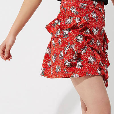 river island boots wide fit,jacques-vertuk Ireland Petite red floral print frill mini skirt women 703871