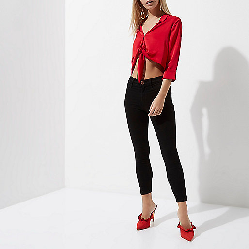 river island size 2 shoes,jacques-vertuk London Petite red knot front cropped shirt women 705358