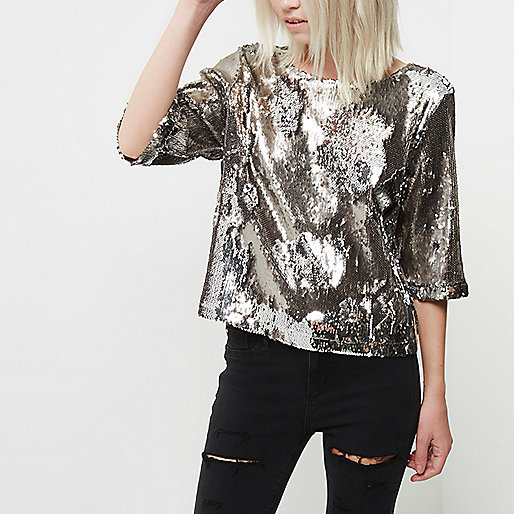 jacques-vertuk Petite silver sequin grazer top 693961 women Tops