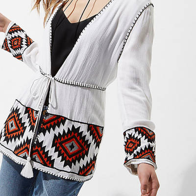 jacques-vertuk Petite white aztec embroidered beach kimono 701843 women Coats / Jackets