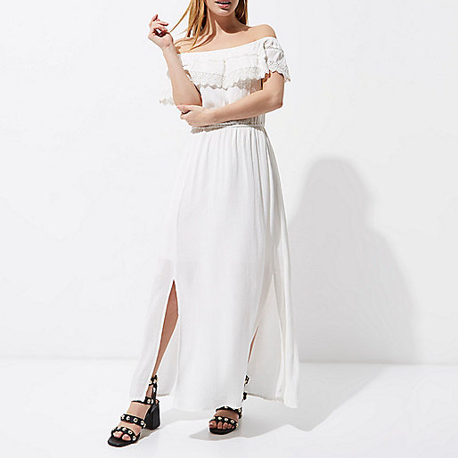 river island grey and white bag,Island Dresses Online Petite white bardot lace trim maxi dress Maxi Dresses Dresses women