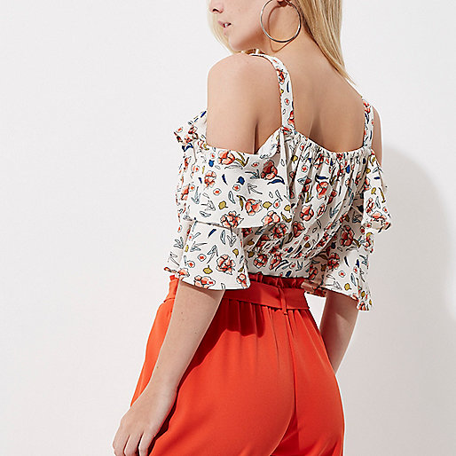 vintage river island orange dress,jacques-vertuk Shop Petite white floral cold shoulder crop top women 701838