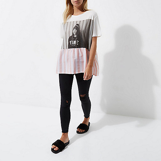 river island account,jacques-vertuk Ireland Petite white oversized girl print T-shirt women 707618