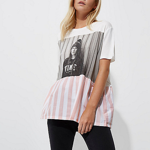 river island account,jacques-vertuk Ireland Petite white oversized girl print T-shirt women 707618