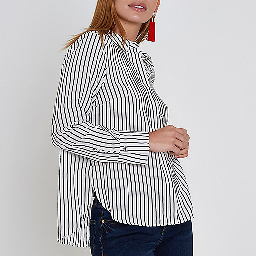 jacques-vertuk Petite white stripe bow back shirt 708929 women Tops Shirts