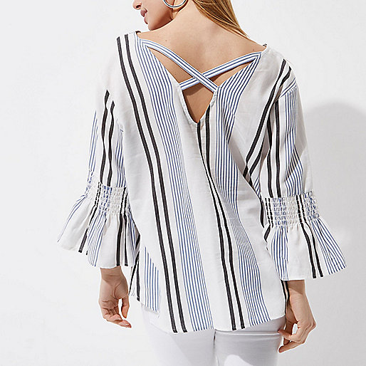 long river island coat,jacques-vertuk Navy Waterfall Dress Petite white stripe cross back top Blouses Tops women