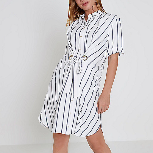 jacques-vertuk Petite white stripe eyelet tie shirt dress 708930 women Dresses Shirt Dresses