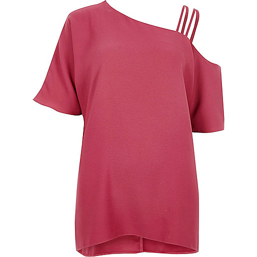 jacques-vertuk Pink asymmetric cold shoulder detail top 706629 women Tops Blouses