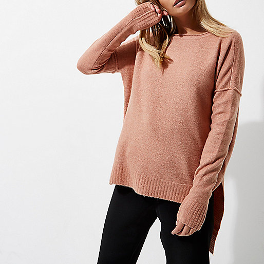 tweed dress river island,R?ver ?sland Pink asymmetric hem knit sweater Sweaters Knitwear women