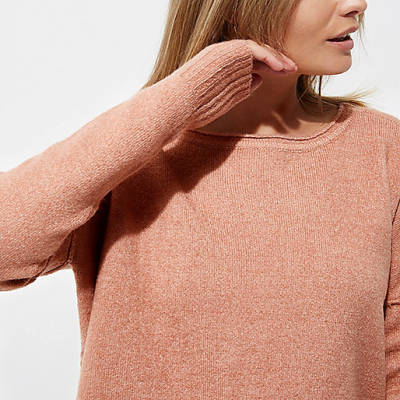 tweed dress river island,R?ver ?sland Pink asymmetric hem knit sweater Sweaters Knitwear women