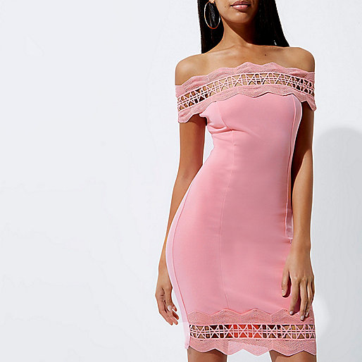 river island red and pink coat,Women S Clothing jacques-vertuk Pink bardot lace trim bodycon dress Bardot / Bandeau Dresses Dresses women