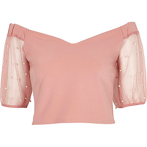 chav coat river island,jacques-vertuk Uk Pink bardot mesh puff sleeve crop top Bardot / Cold Shoulder Tops Tops women