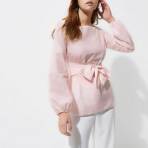 river island pinafore,jacques-vertuk Coats Pink bow front bell sleeve bardot top Bardot / Cold Shoulder Tops Tops women