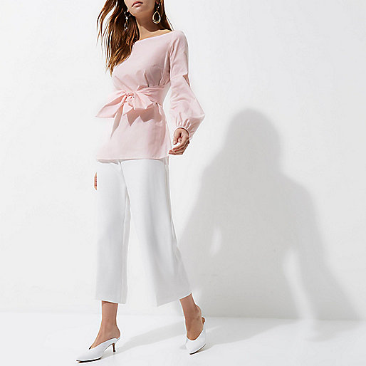 river island pinafore,jacques-vertuk Coats Pink bow front bell sleeve bardot top Bardot / Cold Shoulder Tops Tops women