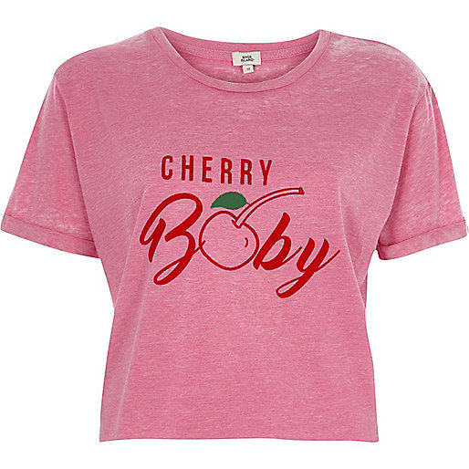 river island argyle street,jacques-vertuk Ireland Pink burnout cherry baby cropped T-shirt women 709745