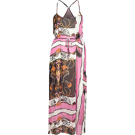 river island black sock trainers,jacques-vertuk London Pink chain print maxi slip dress women 706959