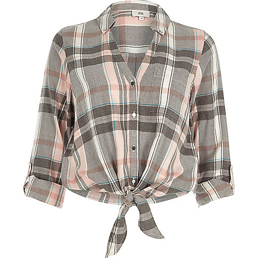 jacques-vertuk Pink check tie knot front shirt 706267 women Tops Shirts