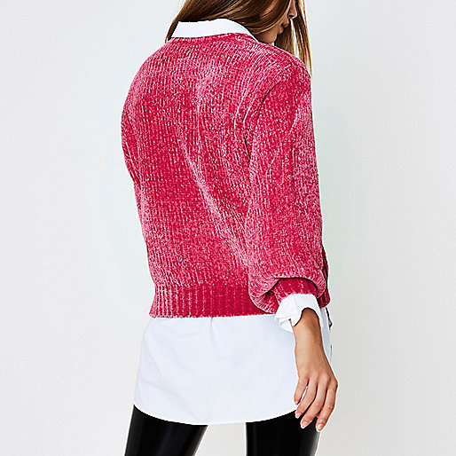 paisley dress river island,jacques-vertuk Outlet Pink chenille knit balloon sleeve sweater women 705313