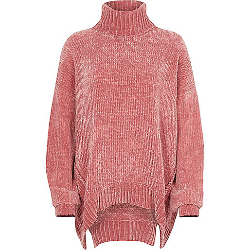 jacques-vertuk Pink chenille knit oversized roll neck sweater 705311 women Knitwear Jumpers