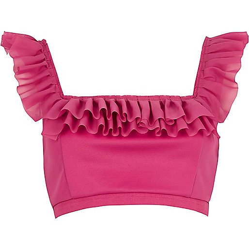 bum bag womens river island,jacques-vertuk South Africa Pink chiffon frill crop top women 701188