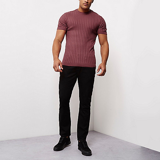 skinny stretch sid river island,jacques-vertuk UK Pink chunky ribbed muscle fit T-shirt men 298904