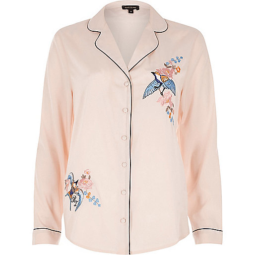 river island womens winter coats sale,jacques-vertuk Stores Pink embroidered bird pajama shirt women 693741