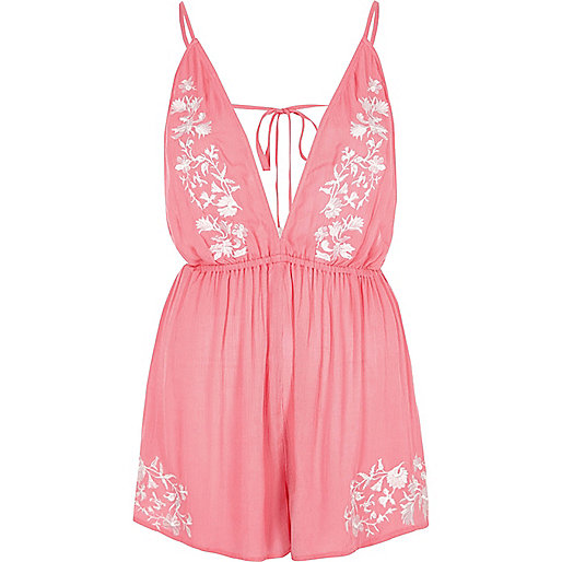 river island belly bar,jacques-vertuk Shop Pink embroidered plunge romper women 708097