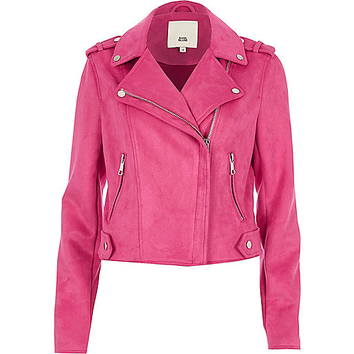 jacques-vertuk Pink faux suede biker jacket 705641 women Coats / Jackets Jackets