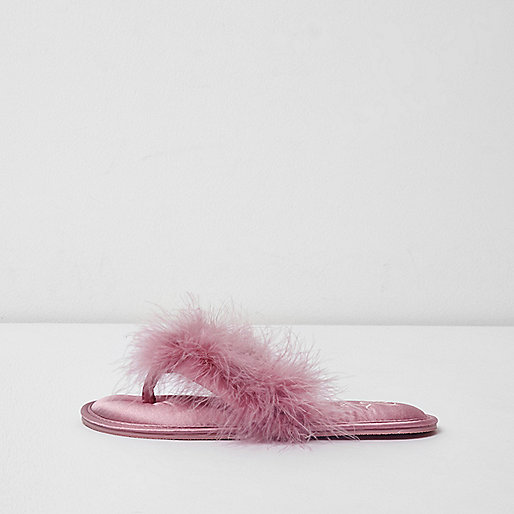 jacques-vertuk Pink feather flip flop slippers 707426 women Nightwear & Slippers Slippers