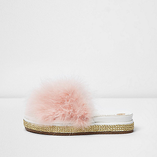 jacques-vertuk Pink feather metallic espadrille sliders 706551 women Shoes / Boots Sandals