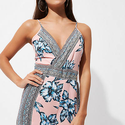 river island black longline coat,jacques-vertuk Dresses Ireland Pink floral embellished wide leg jumpsuit Caftans / Cover-Ups Swimwear / Beachwear women