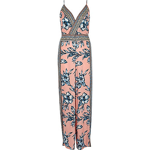 jacques-vertuk Pink floral embellished wide leg jumpsuit 704691 women Swimwear / Beachwear Kaftans / Cover-Ups