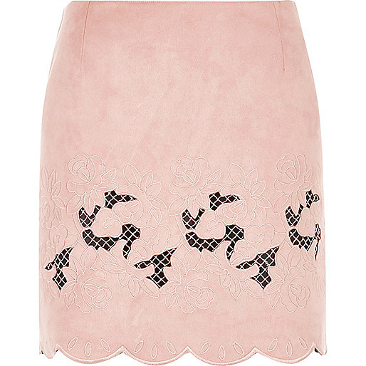 jacques-vertuk Pink floral embroidered scalloped hem skirt 705004 women Skirts Mini Skirts