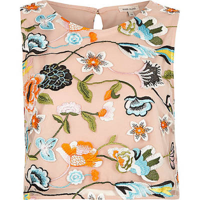 shoulder river island bags,jacques-vertuk Clothing Ltd Pink floral embroidered sleeveless crop top Tops Sale women