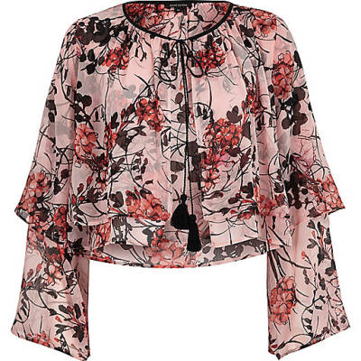 jacques-vertuk Pink floral layered frill crop top 696801 women Festival